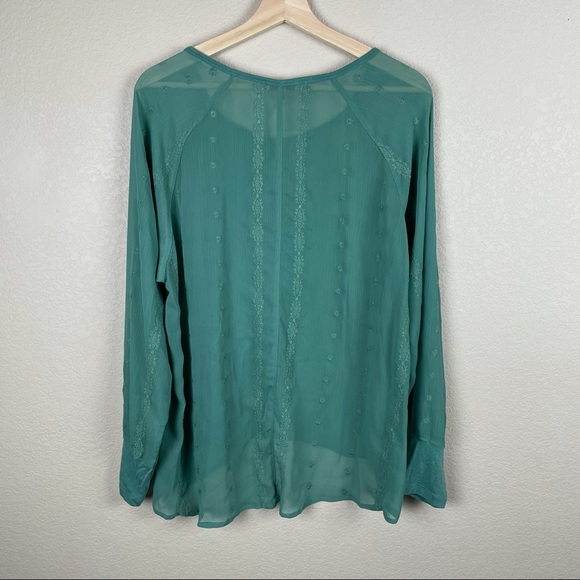 Democracy Green Embroidered Boho Blouse Size L - Picture 7 of 9